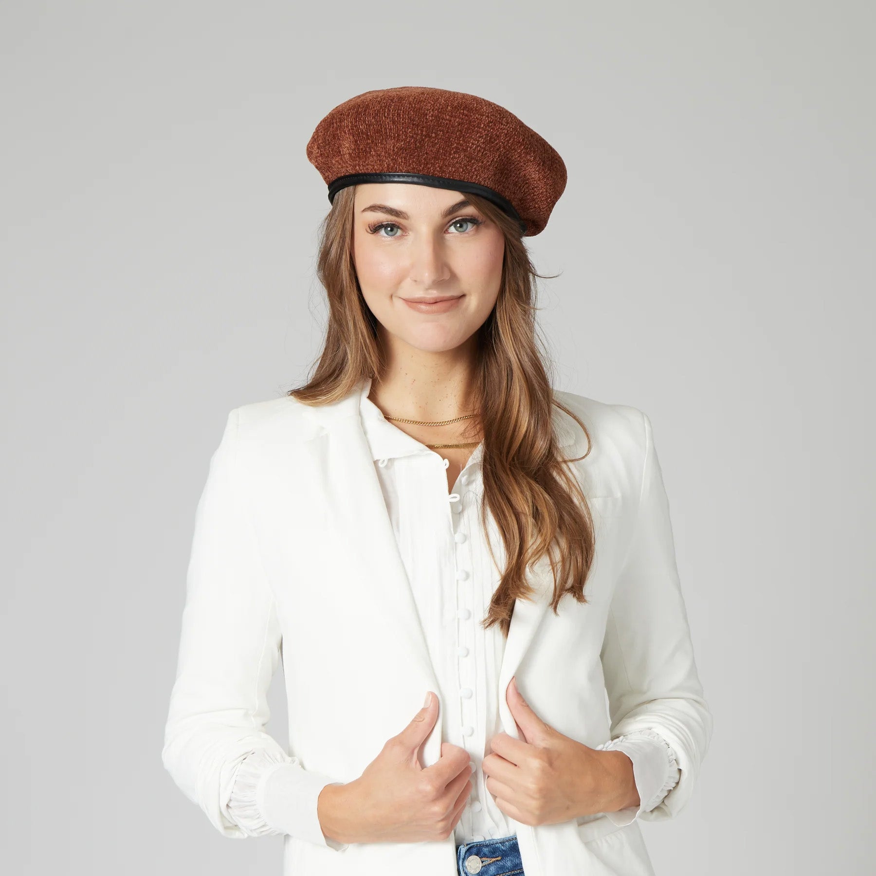 Chenille Faux Leather Beret